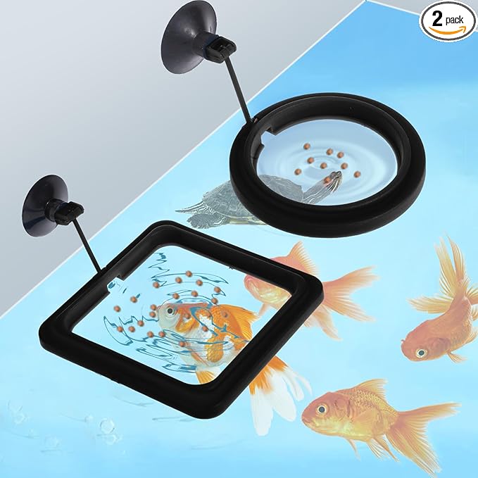 2 PCS Fish Feeding Ring, Aquarium Feeding Ring Automatic Goldfish Tank Feeder Dispenser Auto Live Betta Fish Vacation Feeder Floating Food Accessories for Turtle, Coral, Goldfish (Black)