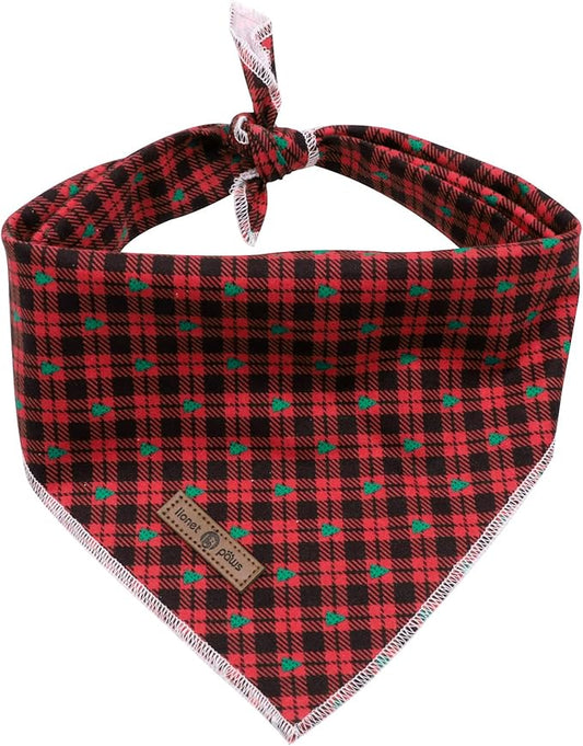 Lionet Paws Christmas Dog Bandana - 1PC Red Tree Dog Bandana, Washable Reversible Cotton Boy Bibs Scarf, Adjustable Square Kerchief for Small to Large Dogs