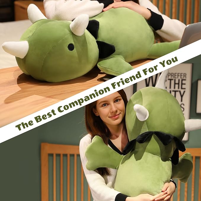 Finebee Weighted Dinosaur Stuffed Animals, Cute Weighted Dino Plush, Soft Stuffed Weighted Plushie Pillow Gifts for Kids & Adults (23.6" 3.1Lbs)