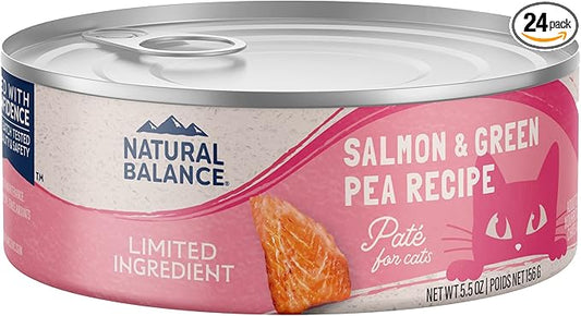 Natural Balance Limited Ingredient Adult Grain-Free Wet Canned Cat Food, Salmon & Green Pea Recipe, 5.5 Ounce (Pack of 24)