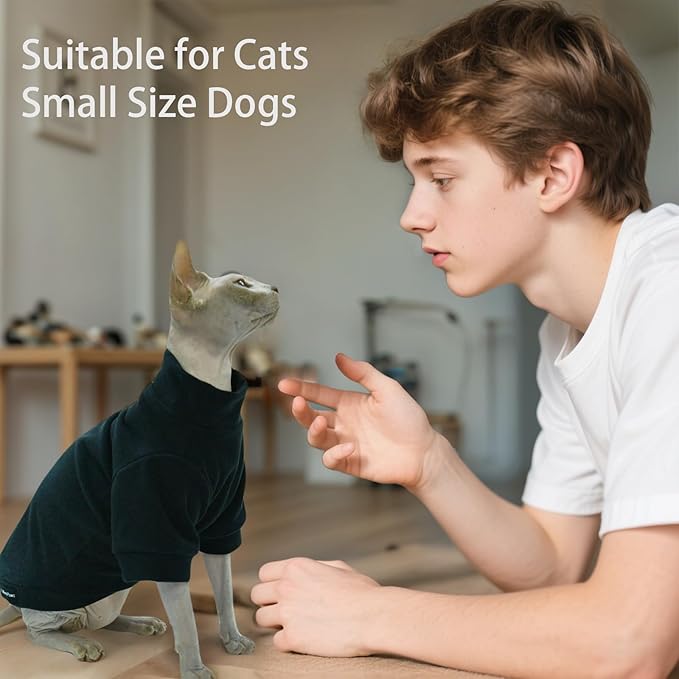 Sphynx Cat Clothes Hairless Cat Sweater Shirt Soft Warm Long Sleeves Pullover Pet Clothes Pajamas Dog Cloth for Small Dogs Kitten Clothes Pet Sweaters (Black, M)