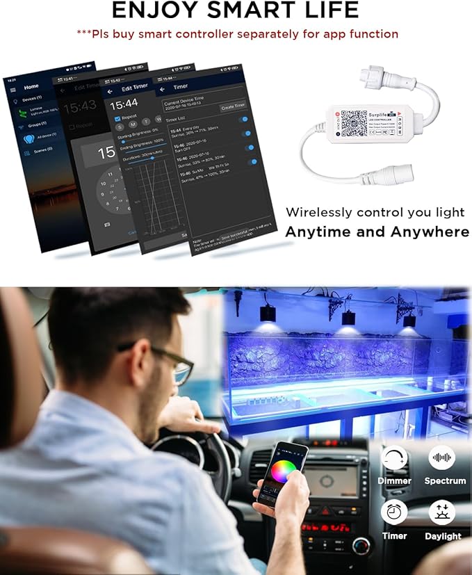Lominie Dimmable 4 Channels Wi-Fi Controller with 5-pins Compatible LED Aquarium Light