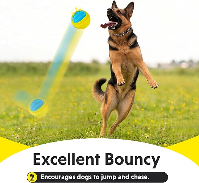Dog Toy Ball, Indestructible Squeaky Ball for Aggressive Chewers, 3" TPR Rubber Clean Teeth, Relieve Anxiety & Boredom, Interactive Fetch Toy for Medium Large Dogs, Pools &Outdoor Play (Yellow)