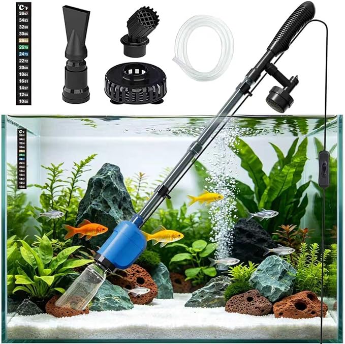 6-in-1 Electric Aquarium Gravel Cleaner, 530GPH Fish Tank Vacuum Cleaner with Water Changer, Sand Washer, Debris Remover & Circulation Pump, Quiet 32W Pump (Black) (Black)
