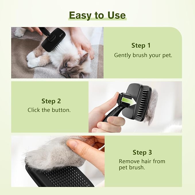 Pecute Skin Friendly Self-Cleaning Slicker Brush for Dog & Cat Shedding | 1 click clean, Lightweight, Undercoat hair removal, For short/long/double/white coats