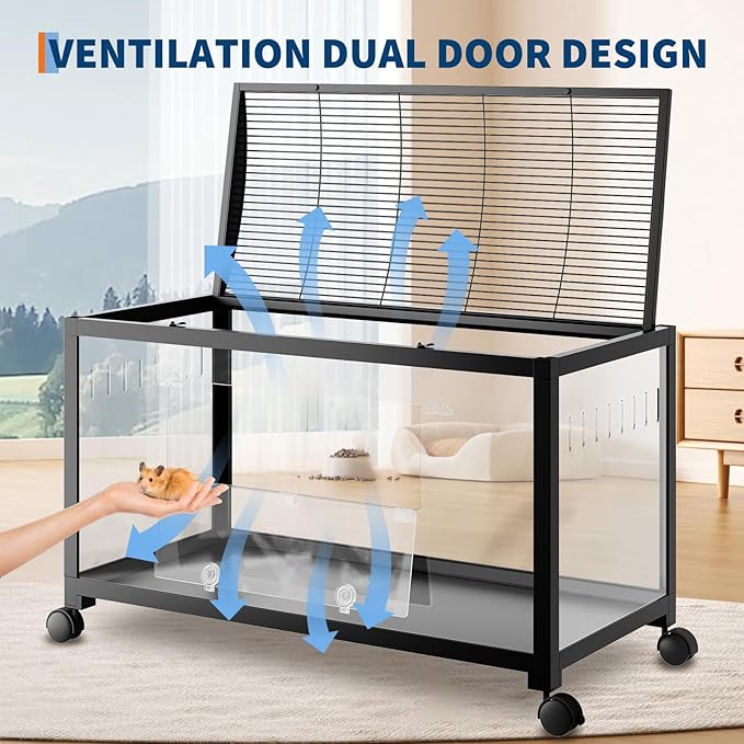 Acrylic Hamster Cage for 2 Rats, Indoor Guinea Pig Cages, Small Animal Habitats, 360° Viewing & Stacked Design Mouse Cage for Chinchillas,Syrian Hamster, Gerbil