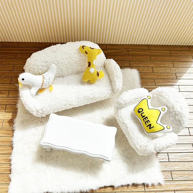 Hamster Mini Cotton Sofa Chair, Small Animal Blue Red Bed Cozy with Pillow, Cage Decor Photo Toys, Relax Habitat House Accessories, Sleep Pad Rest Nest for Hamster, Mice, Rat. (White Sofa)