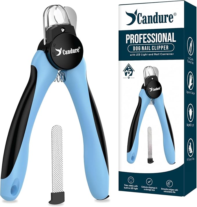 Candure LED Dog Nail Clippers with Light - Pet Nail Clippers with Light for Dogs & Cats, Sharp Stainless Steel Blades for Thick Nails, Safe Grooming Trimmer with Nail File (Sky Blue) | Includes Nail File, Small to Large Breeds, Avoids Over-Cutting, Pro...