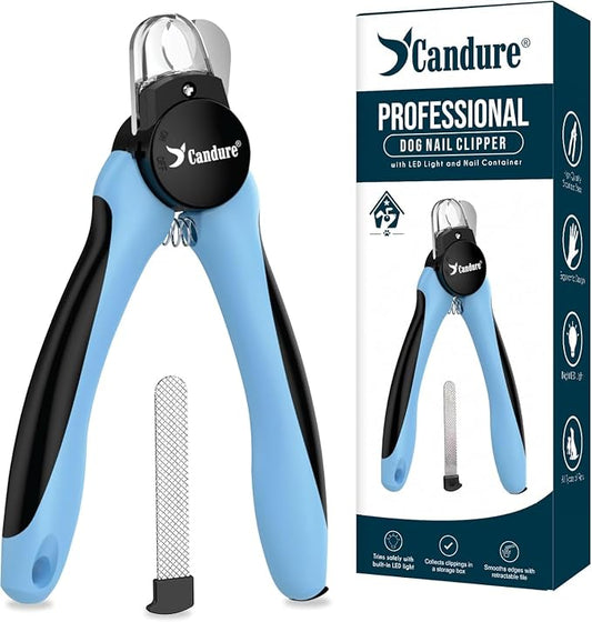 Candure LED Dog Nail Clippers with Light - Pet Nail Clippers with Light for Dogs & Cats, Sharp Stainless Steel Blades for Thick Nails, Safe Grooming Trimmer with Nail File (Sky Blue) | Includes Nail File, Small to Large Breeds, Avoids Over-Cutting, Pro...