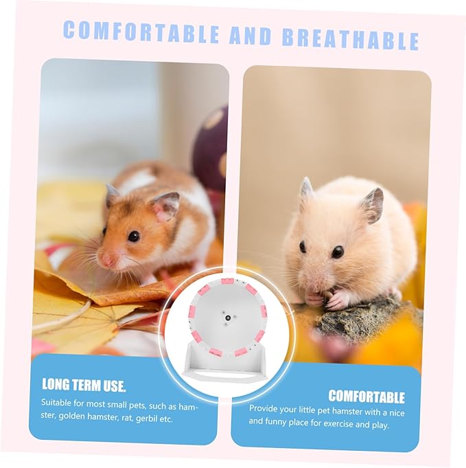 Garneck Hamster Running Wheel 10-inch Pink and White Silent Exercise Wheel for Small Animals Plaything for Mice and Hedgehogs