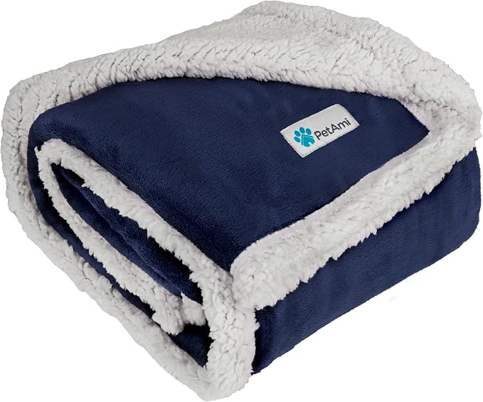 PetAmi Dog Blanket for Small Medium Dogs and Cats, Soft Sherpa Fleece Pet Blanket Throw for Puppies Kittens, Reversible Plush Couch Cover Protector for Sofa Bed Crate, Machine Washable, 60x40, Blue