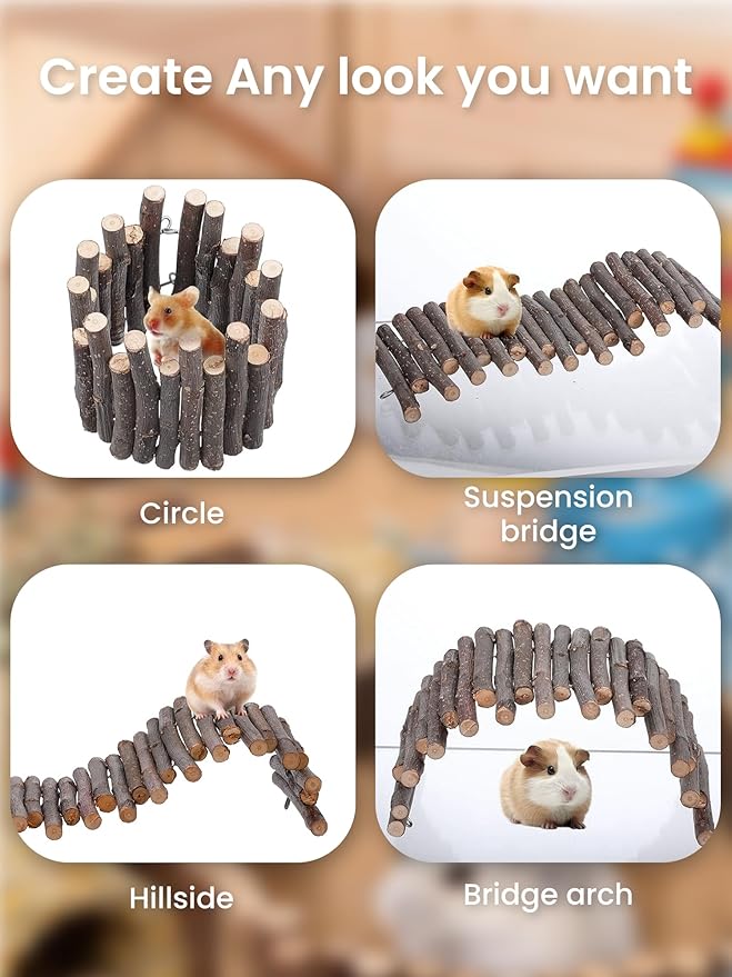 2 PCS 11.8in Wooden Hamster Fence, Flexible Bridge, Hamster Cage Accessories Decor