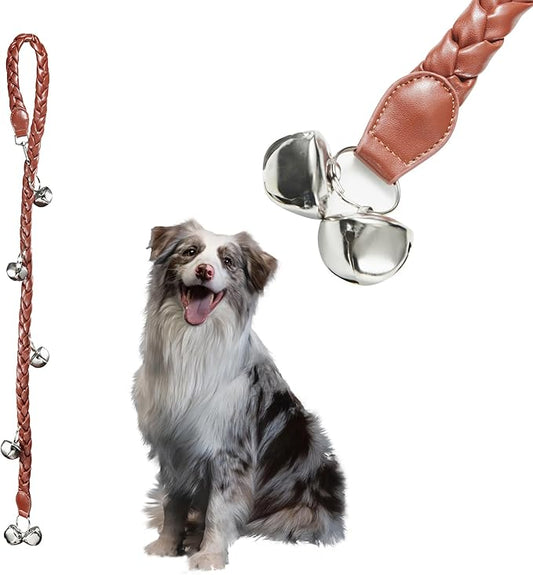 Dog Bells to Go Outside & Puppy Potty Training. Adjustable Dog Door Bell Ring to Go Potty. Handmade with Premium PU Leather. Twisted Style. (Brown)
