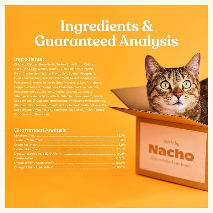 Made by Nacho Wet Cat Food, Cuts in Gravy, Limited Ingredients, Cage-Free Chicken Recipe with Bone Broth for Extra Hydration, (12) 3 oz. Pouches, Limited Ingredients