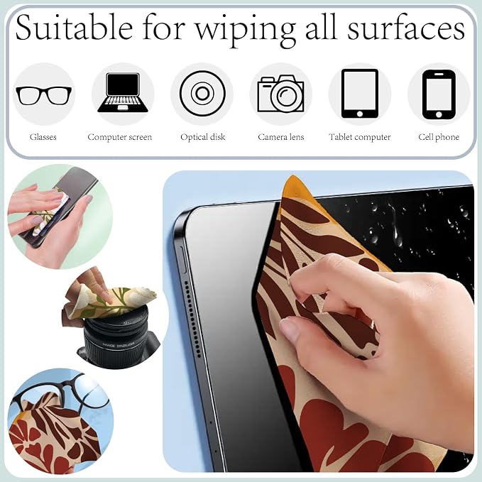CREATCABIN 6Pcs Glasses Cleaning Cloth Microfiber Cleaning Cloths Multicolor Floral Glasses Cleaner Wipes Soft Microfiber Reusable for Eyeglasses Camera Lens Laptops Screens Cell Phone 6 x 6 Inch