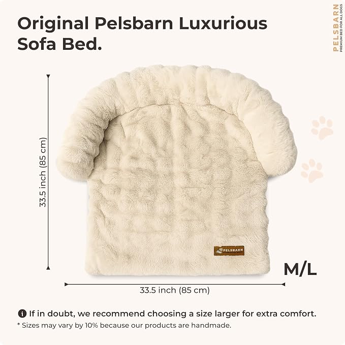 Pelsbarn Dog Bed for Couch, Luxurious Sofa Bed for Dogs with Non-Slip Oxford Bottom - Faux Rabbit Fur with Removable Cover, Large, Beige - 33x33 in