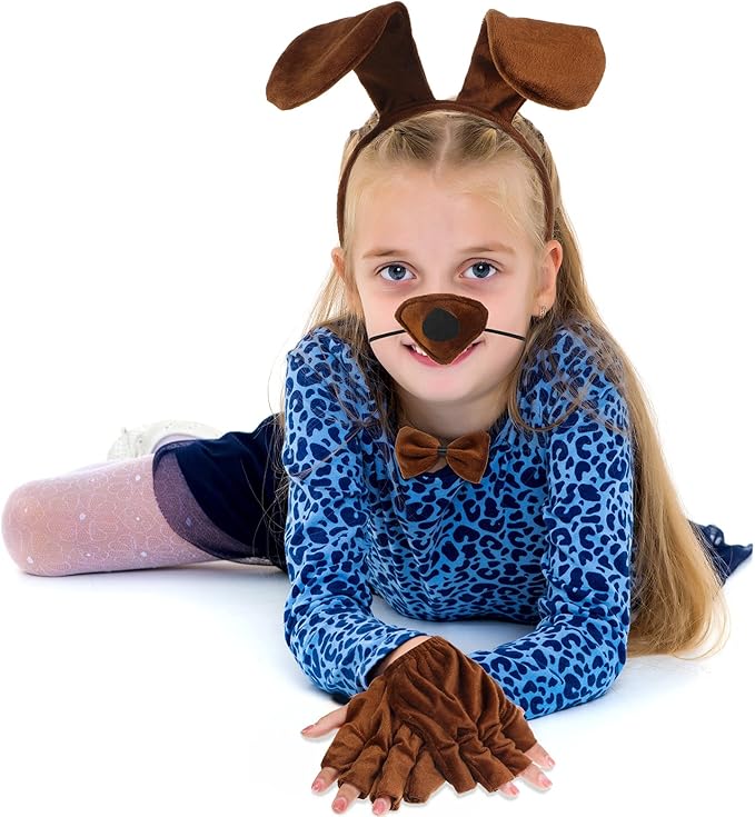 Syhood Puppy Dog Costume Set Ears Headband Bowtie Nose Tail Paw Gloves Accessories for Carnival