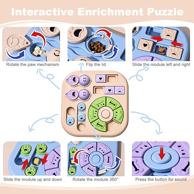 Dog Puzzle Toys for Smart Dogs, Cognitive Dog Toys & Interactive Enrichment Puzzle Feeder, Squeaky Treat Dispenser for Mental Stimulation & IQ Training to Keep Them Busy, for Small Medium Dogs