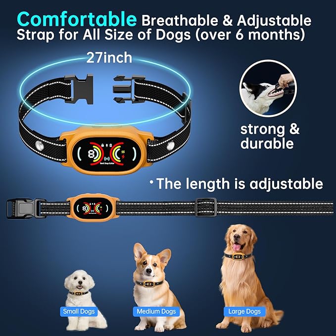 Dog Bark Collar for Large, Medium and Small Dogs with Smart Anti False Triggering AI Chip, IP67 Waterproof Rechargeable Anti Barking Collar with Adjustable Sensitivity and Multiple Modes (Orange)
