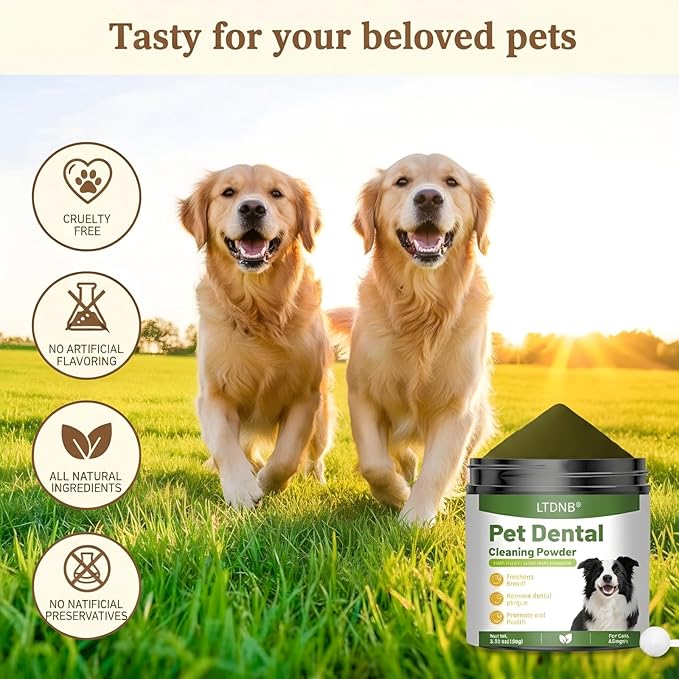 Dog Dental Powder, Dog Teeth Cleaning Powder, Targets Tartar & Reduces Plaque & Bad Breath - Teeth Cleaning Made Easy Eliminate - Meat-Flavored Formulated