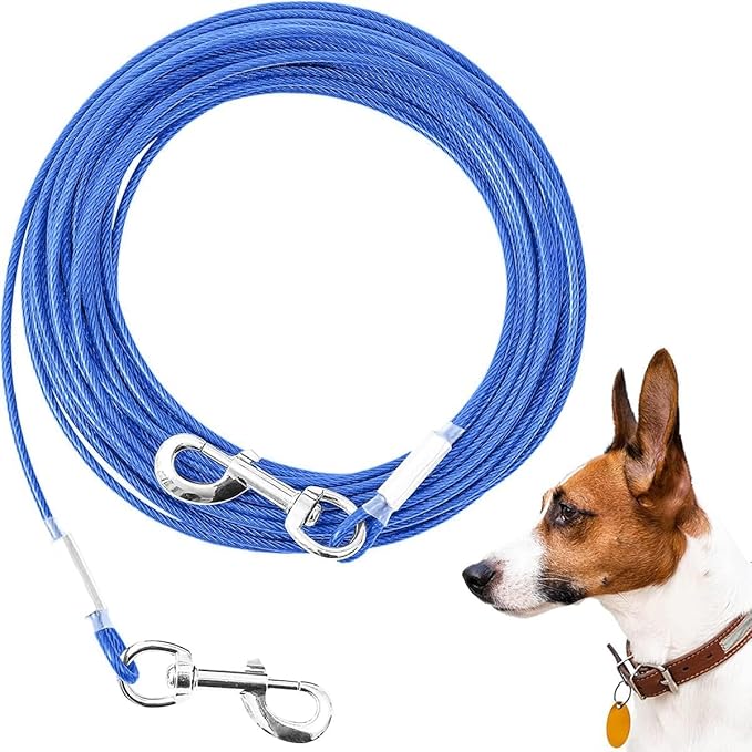 Tie Out Cable for Dogs,10/20/30/50/100FT Dog Leads for Yard Chew Proof,Heavy Duty Tie Out Cable for Large Dogs Up to 125lbs,Dog Runner Tether (Blue, 125Ibs 50ft)