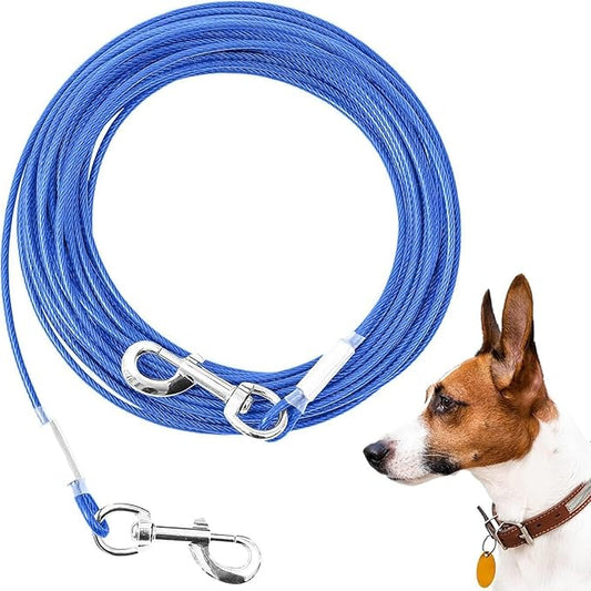 Tie Out Cable for Dogs,10/20/30/50/100FT Dog Leads for Yard Chew Proof,Heavy Duty Tie Out Cable for Large Dogs Up to 125lbs,Dog Runner Tether (Blue, 125Ibs 50ft)