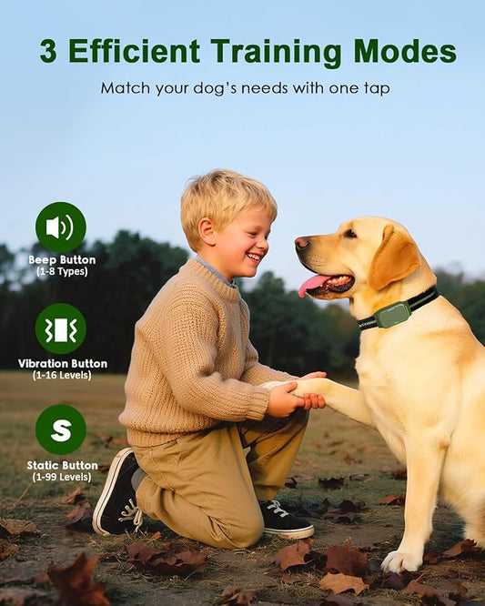Shock Collar for Dogs, IP67 Waterproof Dog Training Collar with Remote Control, 3 Modes: Beep, Vibration, Safe Static, Rechargeable Adjustable for 15-110lbs Medium Large Dogs