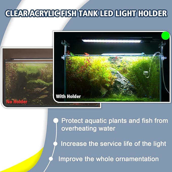 driamor Aquarium Light Riser Adjustable, Clear Acrylic Fish Tank LED Light Stand Aquarium Lamp Holder Bracket Kit 2pcs Transparent Support for Width 2.5-4.4 Inches Light with Extendable Bracket