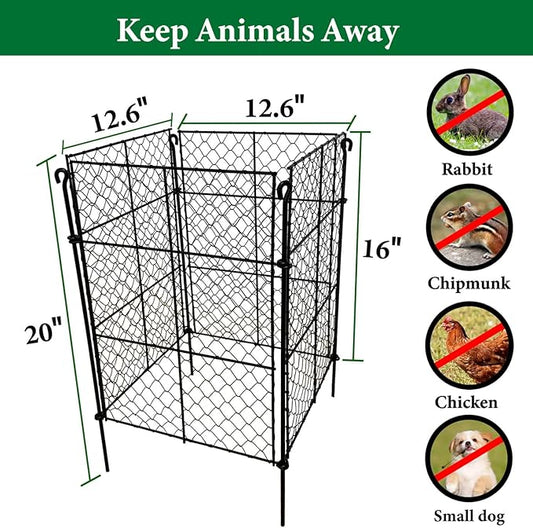 8 Pack Plant Protectors from Animals, 32Pcs DIY Plant Cages 12.6"x12.6"x16", Chicken Wire Garden Animal Barrier, Keep Rabbits & Chipmunks Out for Vegetables, Shrubs & New Plants