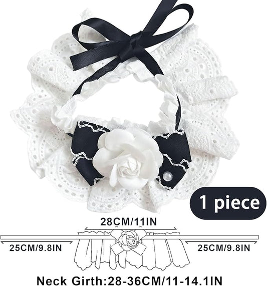 Elegant Lace Cat Collar with Cute Bow,Cat Collar with Bow Tie,Pet Lace Bib Collar with Cute Bow,Cat Princess Costumes,White,1 Piece ﻿
