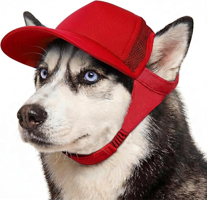 Tuff Pupper Dog Baseball Cap | UV Protection Dog Sun Hat | Breathable Lightweight Design | Secure Adjustable Chin Strap | Quick-Dry Fabric | Reinforced Brim | Small Medium Large Dogs (Red, L)
