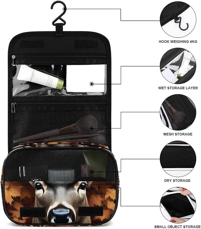 Toiletry Bag Travel Bag with Hanging Hook (Fall Maple Leaves Hunting Camo Tree Deer)