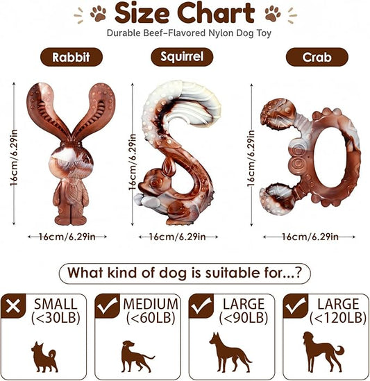 Indestructible Dog Toys for Aggressive Chewers, Tough and Durable Chew Toys for Large Medium Dogs, Interactive Dog Chew Toys to Keep Them Busy (F Squirrel+Crab)