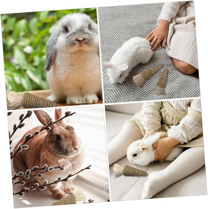 TOYANDONA 3Pcs Natural Grass Carrot Chew Small Animal Teeth Cleaning Chewing for Rabbits Guinea Pigs Chinchillas Hamsters Stress Relief Molar Care Pet Supplies