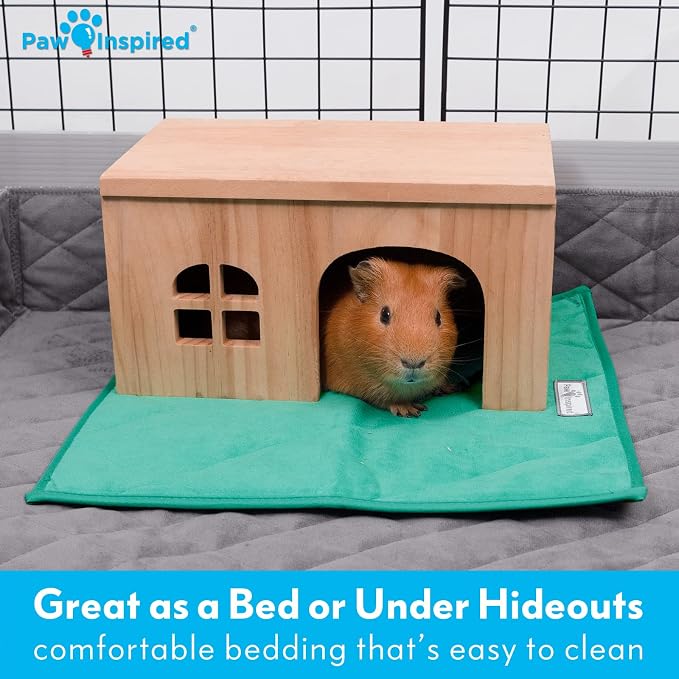 Paw Inspired Guinea Pig Cage Liner Pads | Washable Fleece Bedding, Waterproof Bottom | Super Absorbent Pee Pad or Pet Bed Mat for Guinea Pigs, Ferrets, Rabbits, Hamsters, Small Animals (12"x12", Gray)