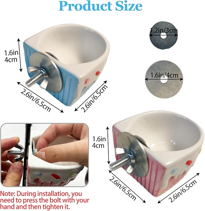 2 PCS Ceramic Hamster Food Bowl Hamster Food Water Dish Feeder Cage Accessories for Mice Rats Hedgehog Gerbil