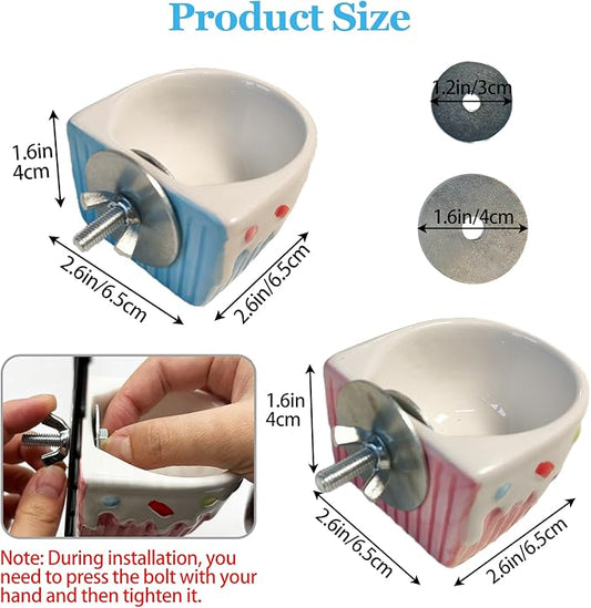 2 PCS Ceramic Hamster Food Bowl Hamster Food Water Dish Feeder Cage Accessories for Mice Rats Hedgehog Gerbil