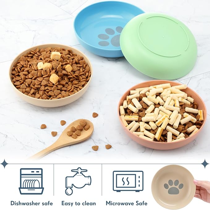 Tioncy 24 Pcs Cat Food Bowl 5.5'' Fatigue Relief Shallow Cat Food Dish Wide and Small Pet Wet Plate Wide Stray Wet Feeding Bowl for Ferrets Feral Short Legged Kitten, Wheat Straw(Four Color,Cute)