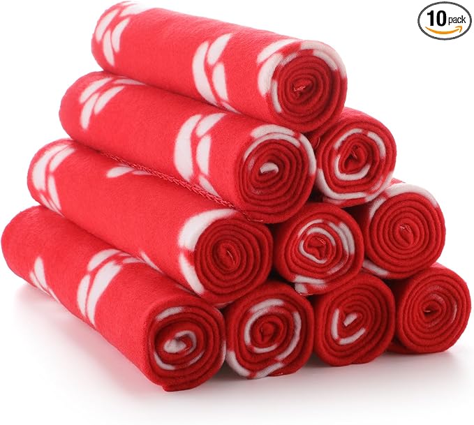 Tatuo 10 Pieces Pet Blankets with Paw Print Dog Cat Fleece Blankets Soft Warm Sleep Mat Pad Bed Cover for Kitten Puppy and Other Small Animals, 24 x 28 Inch(Passionate Color)