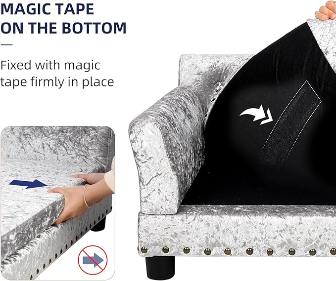 BingoPaw Large Dog Sofa Couch: Luxury Extra Large Pet Couch Made by Deluxe Tufted Velvet - European Court Style Doggy Chaise Daybed with Attached Cushion for Giant Breed Dogs up to 120lbs