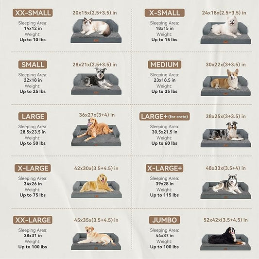 Large Dog Bed Orthopedic Washable - Beds Bolster - Extra Large Big Dogs - Memory Foam Couch Sofa - Waterproof with Removable Cover - Dark Grey Dog Bed