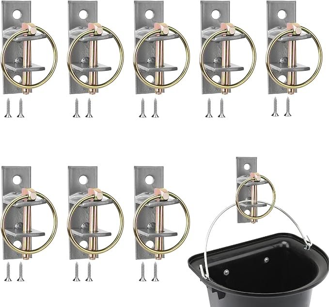 8 Pcs Water Bucket Hook with Pin Heavy Duty Wall Mounted Equestrian Bucket Hooks Hangers Horse Feed Bracket for Horse Stall Stable Barn,Silver