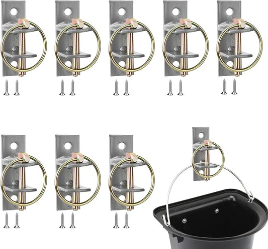 8 Pcs Water Bucket Hook with Pin Heavy Duty Wall Mounted Equestrian Bucket Hooks Hangers Horse Feed Bracket for Horse Stall Stable Barn,Silver