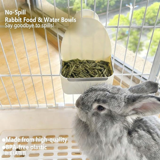 kathson Food and Water Bowl Cage Feeder for Rabbits Dish Feeder Removable Hanging Spill Proof Anti Bite for Rabbit, Guinea Pig, Chinchilla, Hamster, Ferret (Beige)