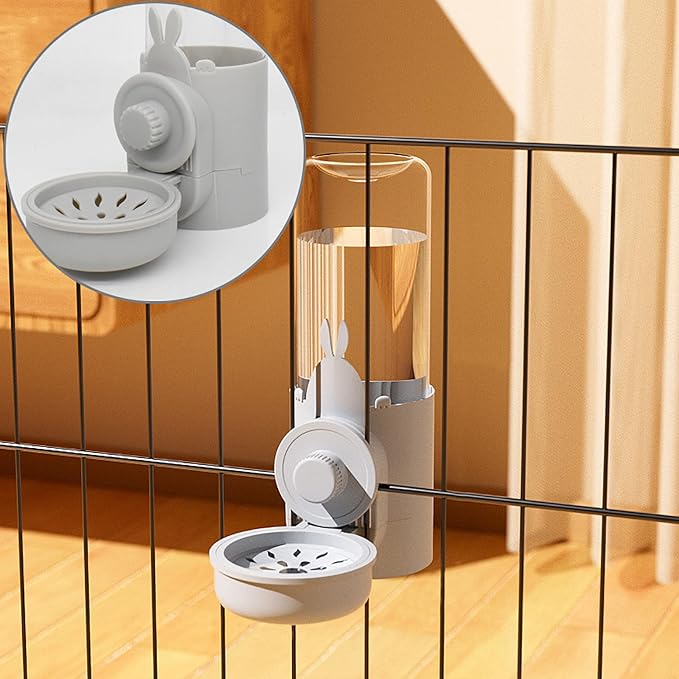Gray Hanging Automatic Food Water Dispenser,Rabbit Feeder Guinea Pig Water Bottle Food Feeder for Ferret Guinea Pig Rabbit Bunny Cage Accessories,500ml/1600ml