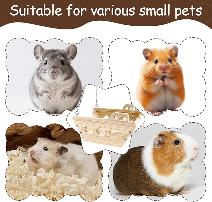 Natural Wood Chinchilla Toy Hammock for Cage Swing, Hanging Chinchilla Bed, Wooden Toys and Cage Accessories, Hut Ledges and Resting Areas for Indoor Habitat Enrichment