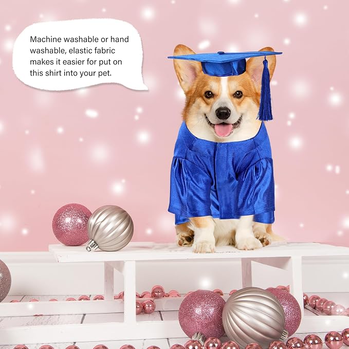 Dog Graduation Cap and Gown, Dogs Cats Graduation Holiday Halloween Costume Accessory(Blue,X-Large)