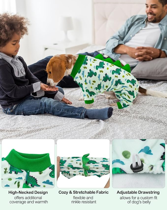 CuteBone Dinosaur Costume Dog Pajamas, Stretchy Spandex Crystal Velvet Sleepwear Coat for Small Dogs, Soft & Warm Pet Outfit Clothes for Cold Weather, Cozy Pullover Design COSP16XL