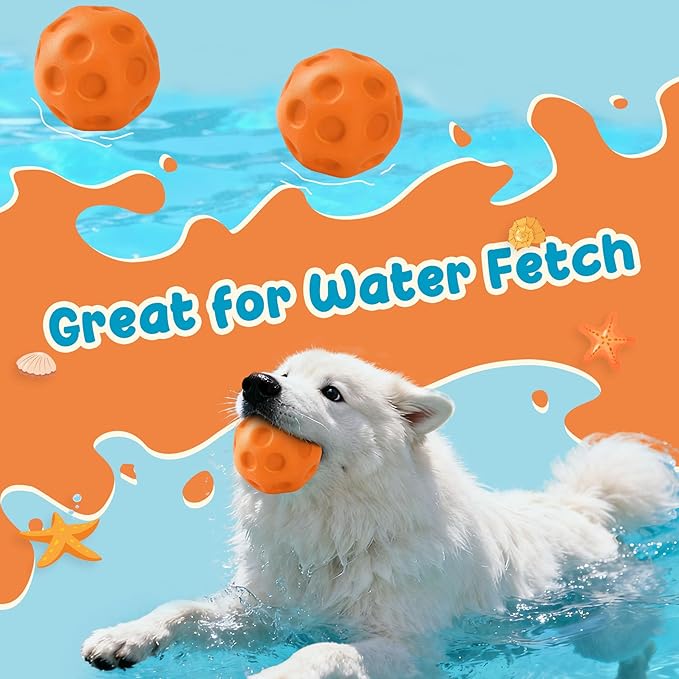 KIPRITII 3 Pack Dog Balls for Medium & Large Dogs - High Bounce & Floating Fetch Balls, Interactive Outdoor Toys with Easy-Pickup Grooves, Bright Orange