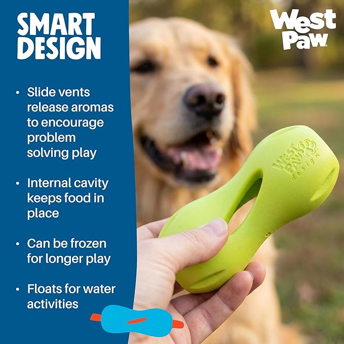 WEST PAW Qwizl Durable Zogoflex Dog Puzzle Toy for Mental Stimulation, and Enrichment - Treat Dispensing for Bully Sticks and Dental Sticks - Dishwasher Safe - Made in USA - Small - Sunflower